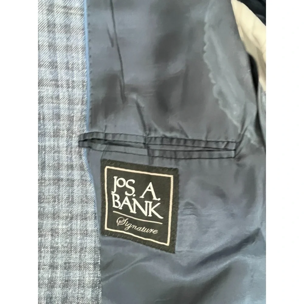 JO S A Bank Mens Wool Silk Linen Plaid Sport Blazer Gray Tailored Fit Size 44R